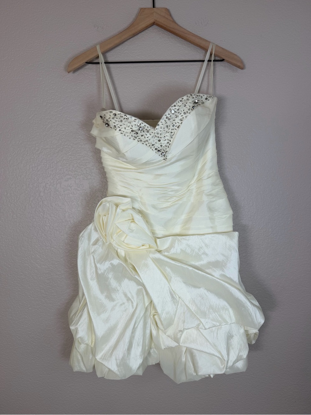 Cinderella Divine White Ivory Strapless Bubble Beaded Mini Dress Prom Bride XS
